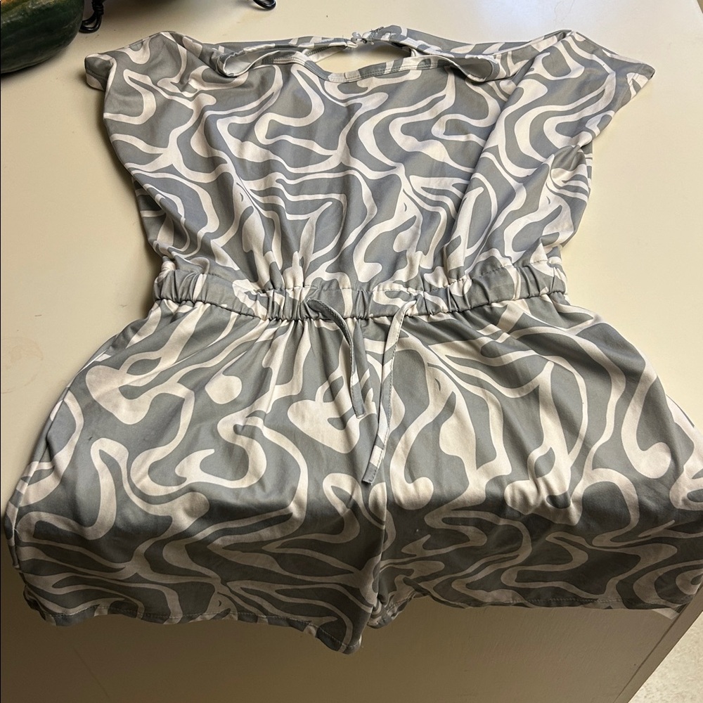 Gray and White Patterned Romper